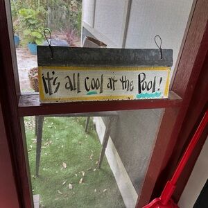 Rustic Metal Yellow and Blue Pool Sign